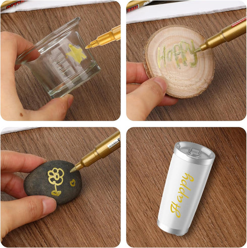 6 Pcs Upgrade Metallic Marker Pens, Gold Metallic Permanent Markers for Paper, Glass, Fabric, Rock Painting, Gift Card Making, Scrapbook Album, Ar...