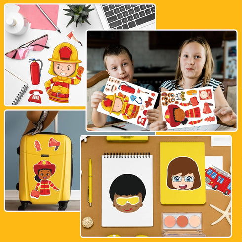 24 Sheets Firefighter Stickers for Kids, Make-a-face Fireman Stickers Sheets, Fireman Themed Sticker Party Favor Supplies Craft School Fire Educat...