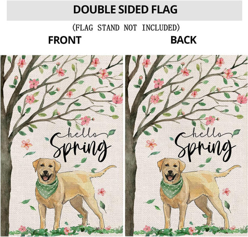 Hello Spring Dog Garden Flag 12x18 Inch Double Sided,Golden Retriever Under The Tree Small Yard Flag for Outdoor,Summer Seasonal Decors for Farmho...