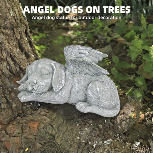 Cherish Your Beloved Canine Companion with The Angel Dog Memorial Statue - Garden Resin Sleeping Dog Statue with Wings - Resin and Stone Dog Memor...