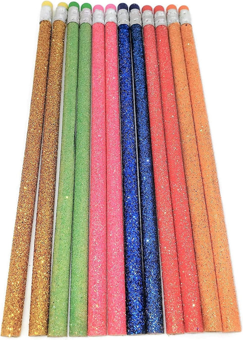 Sparkle Glitter Fun #2 Lead 7.5" Pencils (36 Pack) 6 Glitter Colors: Yellow, Red, Pink, Green, Blue and Orange! (36)...