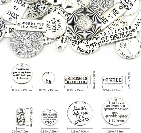 JIALEEY Motivational Charms, Wholesale Bulk Lots Inspirational Message Charm Pendants for Crafting, Jewelry Findings Making Accessory For DIY Neck...