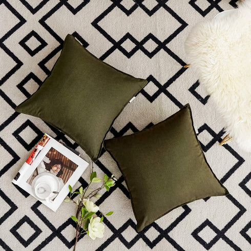 Jeanerlor 18"x18" Solid Cotton Linen Decoration Green Throw Pillow Case with Zipper Cushion Case Pillow Cover Decorative Pillowcase for Chair/Bed/...
