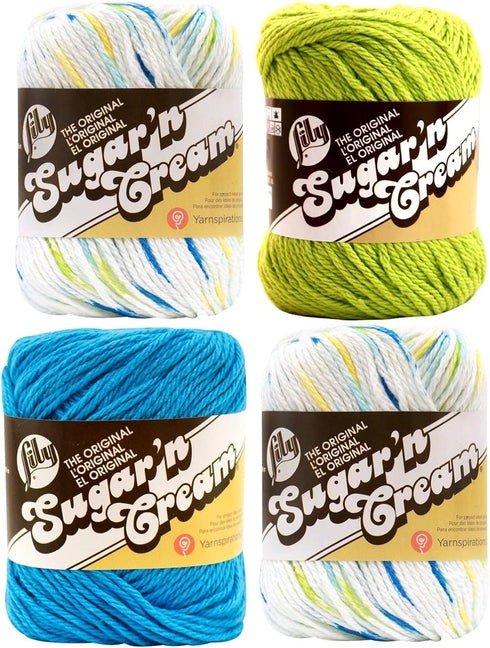 Bulk Buy: Lily Sugar 'n Cream Limited Edition 100% Cotton Yarn (Curated 4-Pack) (Summer Print, Hot Blue, Hot Green)......