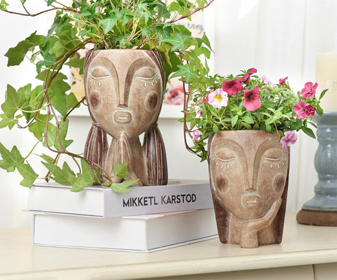 Face Planter Pots with Drainage Hole, Resin Head Planters for Indoor Plants Flower Plant Pots Succulent Pot, Cute Girl Face Planter Gifts for Love...