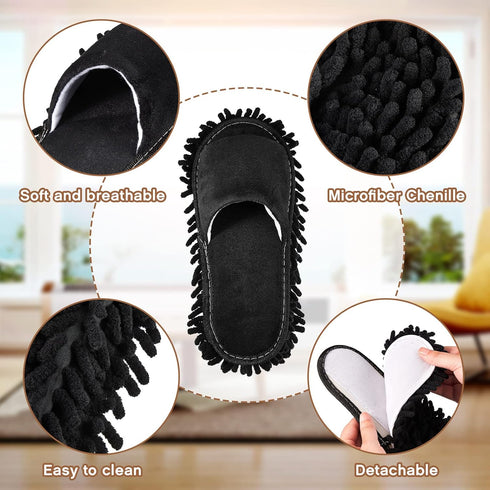 2 Pairs Microfiber Cleaning Mop Slippers for Floor Cleaning House Mop Shoes Men and Women Washable Unisex Dusting Slippers Dirt Cleaning Tool Supp...