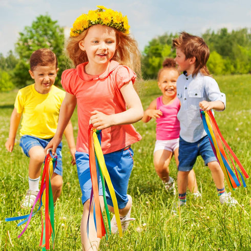 WILLBOND 3 Pieces Rainbow Hand Kite Ribbon Wrist Ribbons, Ribbon Wind Wand Dancing Ribbon Streamer with Wood Ring Learning Sensory Educational Toy...
