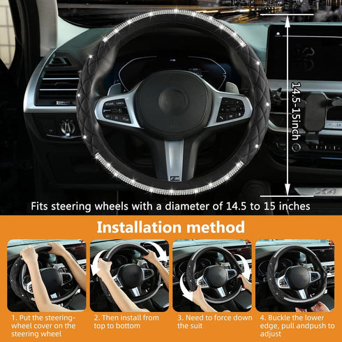 Diamond Steering Wheel Cover?with Bling Crystal Rhinestone, Delicate and Anti-Slip Sparkly Sedan Steering Wheel Cover ?Adaptable to 14.5-15 inches...