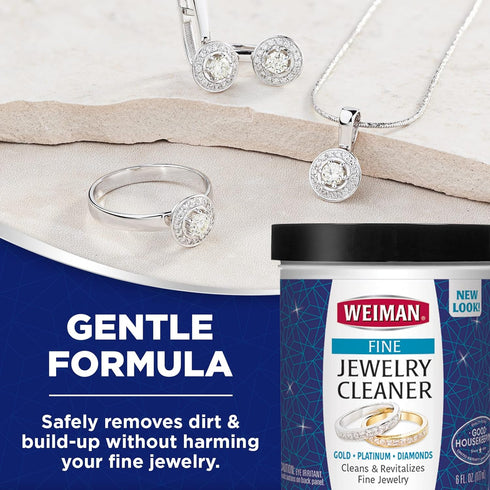 Weiman Fine Jewelry Cleaner Liquid with Cleaning Brush – Restores Shine & Brilliance to Gold, Platinum, Precious Gemstones & Diamond Jewelry, 6 Oz...