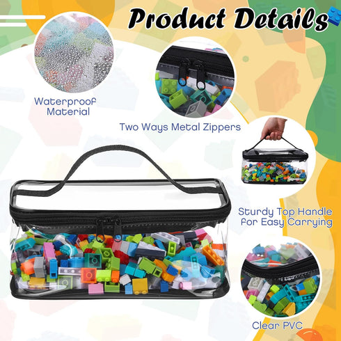 3 Packs Clear Toy Storage Bags, PVC Organizing Zippered Storage Bags for Toy, Waterproof Bags for Building Blocks, Board Games and Small Toys(Blac...