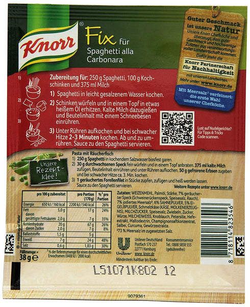 Knorr Fix spaghetti alla carbonara (Spagehetti alla Carbonara) (Pack of 4)...