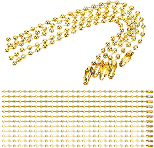 100Pcs Ball Beads Chain 4.72 Inches Bead Chain Gold Beads 2.4mm Diameter with Ball Connector Clasp Keychain Rings Metal Rings for Crafts Dog Tag M...