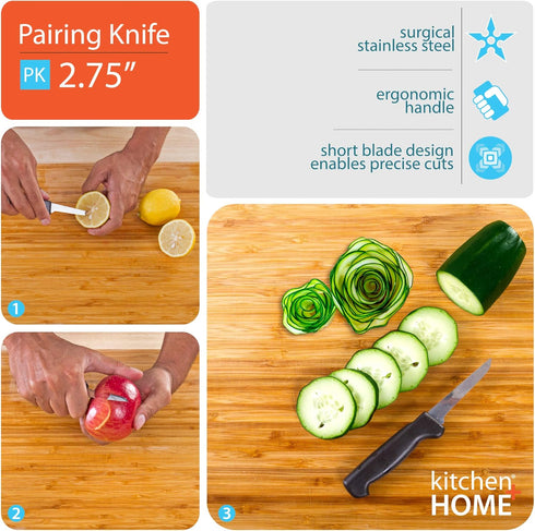 Kitchen Home Paring Knife – 2.5” Ultra Sharp Surgical Stainless Steel Paring Knives – 3 Pack...