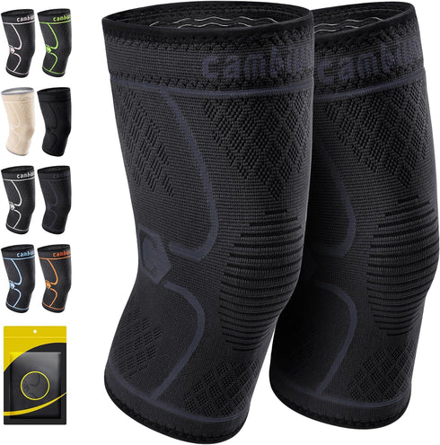 CAMBIVO 2 Pack Knee Brace, Knee Compression Sleeve for Men and Women, Knee Support for Running, Workout, Gym, Hiking, Sports (Slate Blue,Large)...