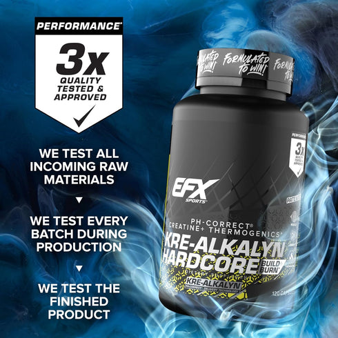 EFX Sports Kre-Alkalyn Hardcore | Thermogenic pH Correct Creatine Monohydrate Pill Supplement | Energy & Strength Pre Workout | 40 Servings, 120 C...