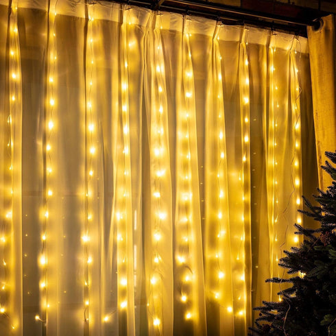 Curtain Window String Lights 6.5 x 5 Feet LED Copper Tapestry Backdrop Twinkle Fairy Lights Battery Operated 8 Modes Lights Remote Control USB Pow...