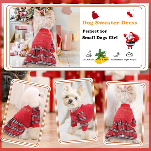 Dog Dresses for Small Dogs Girl Boy Teacup Chihuahua Clothes Dog Holiday Sweater Dog Clothes for Small Dogs Girl Spring Puppy Dressse Doggie Cat A...