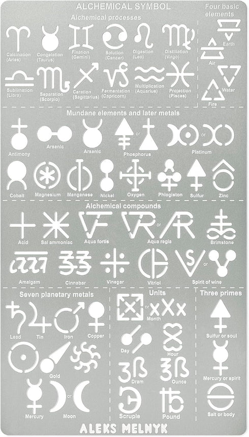 Aleks Melnyk No.398 Metal Stencil, Alchemical symbols, Small Stencil, 1 PC, Template for Wood Burning, Engraving, Crafting, Scrapbook...