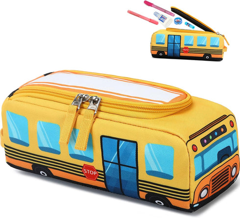 LEDAOU Cute Pencil Case for Kids Girls Boys Pencil Pouch kawaii Pen Pencil Box Bag Holder for School Students (Yellow School Bus)...