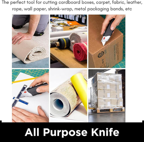 INTERNET'S BEST Premium Utility Knife Set | Retractable Box Cutter with Rubber Handle | Heavy-Duty Cutting for Cardboard, Carpet, Plastic | Retrac...