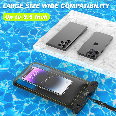 MoKo Floating Waterproof Phone Pouch - 9.5" Large Clear Phone Water Protector Pouch Dry Bag Case with Lanyard, Compatible for iPhone 14 13 12 Pro ...