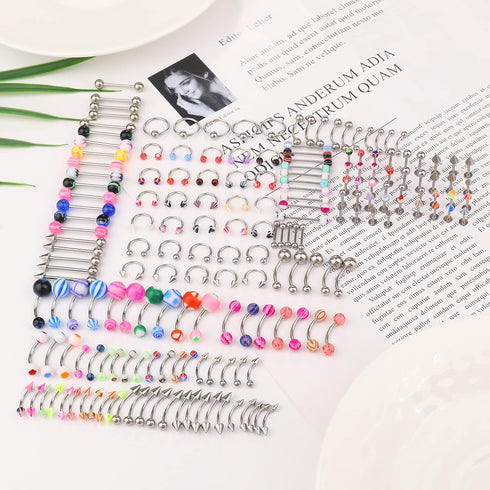 Ubjuliwa 148pcs - 185pcs Body Piercing Jewelry for all piercings, Tongue Nipple Rings Eyebrow Lip Belly Button Barbell Nose Piercing Tragus Navel ...
