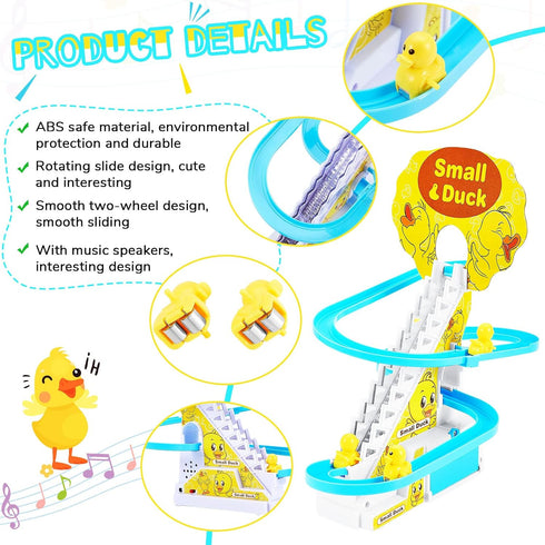 Small Duck Climbing Stairs Duck Roller Electric Track Slide Stairs Coaster Toys for Toddlers Indoor Toy with LED Flashing Lights (Duck)...