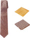 Men's Woven Stripe Regular Length Neck Tie with 2 Handkerchief Pocket Squares Hanky Set - Taupe Black Gold...