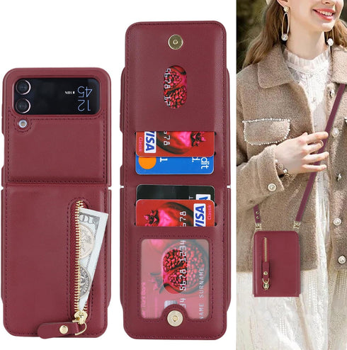Cavor for Samsung Galaxy Z Flip 4 Case Wallet with for Women,Galaxy Z Flip 4 Case with Strap,Crossbody Strap Lanyard Card Holder Stand,Flip 4 Phon...
