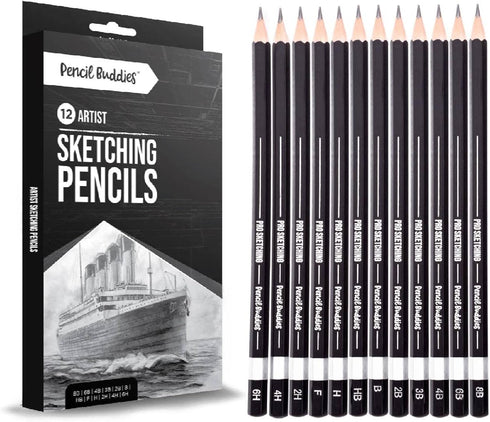 Professional Drawing Sketching Art Pencils Set - 12 Graphite Drawing Pencils for Sketch Art and Shading 8B, 6B, 4B, 3B, 2B, B, HB, F, H, 2H, 4H, 6...