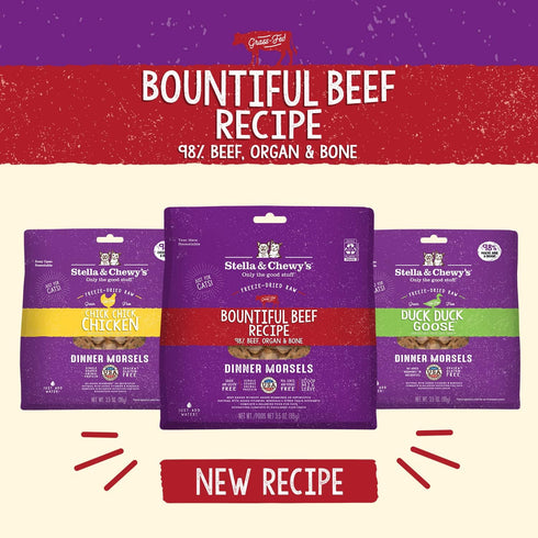 Stella & Chewy's Freeze-Dried Raw Cat Dinner Morsels – Grain Free, Protein Rich Cat & Kitten Food – Bountiful Beef Recipe – 3.5 oz Bag...