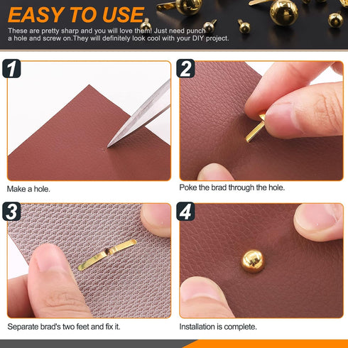 Rustark 500PCS 5 Sizes Brass Paper Fasteners Round Brads Fasteners Assortment Kit Mushroom Head Paper Fasteners Brass Metal Brads Scrapbooking Dec...