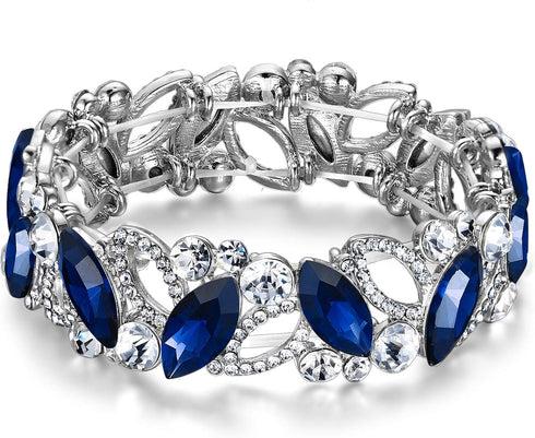Flyonce Wedding Bridal Marquised Rhinestone Crystal Elastic Stretch Bracelets for Women...