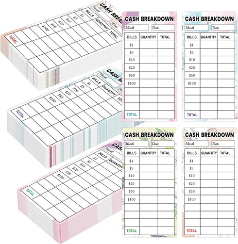 100Pcs Cash Breakdown Teller Stickers 2X4inch Cash Tracker Memo Labels Bank Cash Bill System Accessory Stickers for Cash Budget Planner Envelopes ...