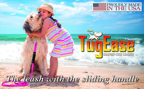 TugEase Dog Leash w/Sliding, Locking, Soft Touch, Comfort Grip Handle, 4' x 5/8" Black...
