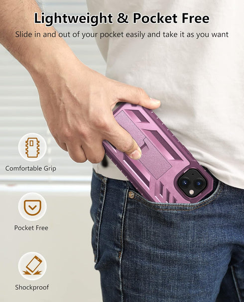 for iPhone 13/14 Protective Case: for iPhone 16e Cover with Built-in Kickstand | Heavy Duty Military Grade Hard Protection Shock Proof | Durable D...