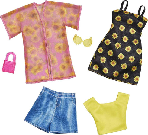 Barbie Fashions 2-Pack Clothing Set, 2 Outfits Doll Include Shirt, Shorts & Kimono, Sleeveless Sunflower Dress & 2 Accessories...