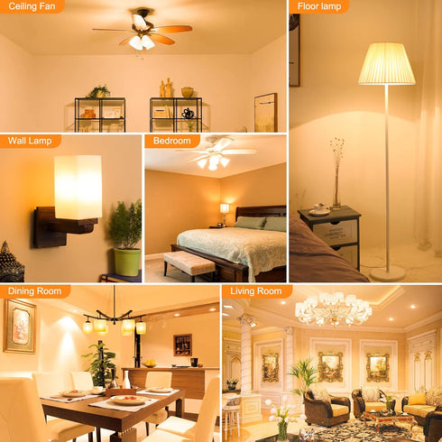 hansang Ceiling Fan Light Bulbs E12 Small Base, 60W Equivalent Light Bulb, 3000K Warm White, LED Candelabra Small Light Bulbs, A15 Round Chandelie...