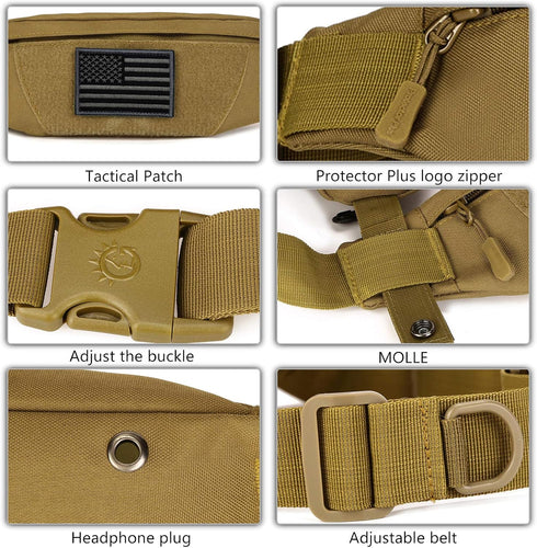 Protector Plus Tactical Running Waist Pack Belt Military Fitness Fanny Bag Sling Hip Bumbag MOLLE Army Lumbar Gear Pocket (Patch Included), Black,...