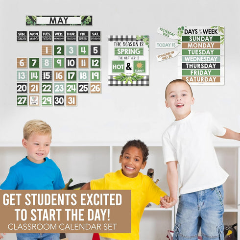 Hadley Designs Farmhouse Classroom Calendar Set Bulletin Board Sets For Teachers - Bulletin Board Calendar, School Calendar For Classroom, Classro...