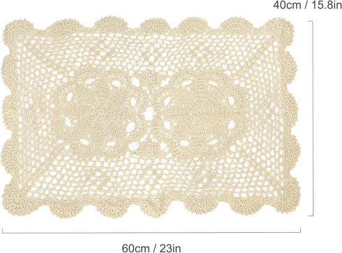 kilofly Crochet Cotton Lace Table Placemats Doilies Set, 2pc, Oblong, Beige,15 x 23 inch...