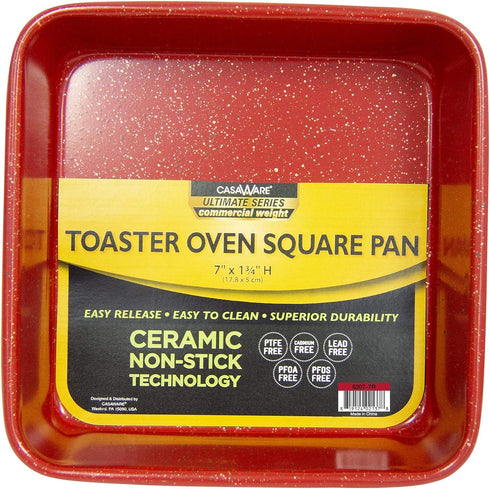 casaWare 7-Inch Toaster Oven Ultimate Series Commercial Weight Ceramic Non-Stick Coating Square Pan (Red Granite)...