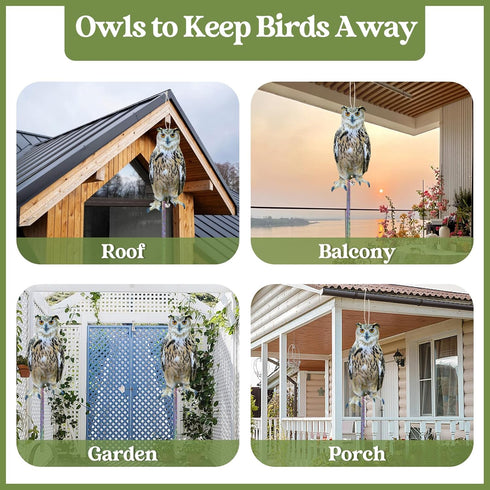 Owl to Keep Birds Away: 6PCS Bird Scare Reflective Hanging Decoration, Fake Owls with Reflective Tape, Pigeon Bird Control Device Away from Patio ...
