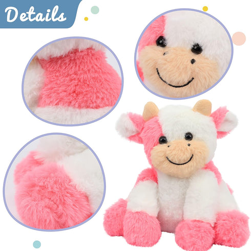 Hopearl Adorable Plush Cow Toy Floppy Dairy Cattle Soft Stuffed Animal Cute Birthday for Boys Girls Kids Toddlers, Strawberry Pink, 9''...