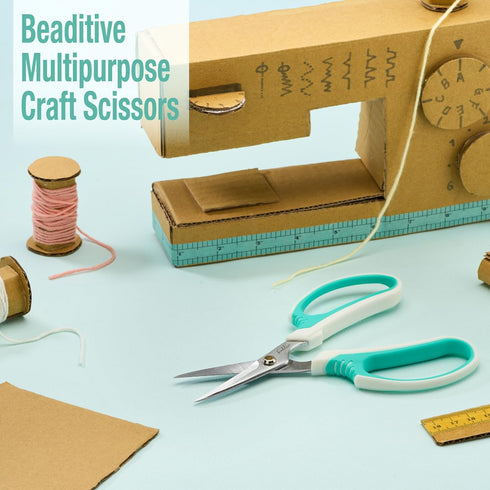 Beaditive Multipurpose Craft Scissors - High-Leverage with Sharp Carbon Steel Blades - Ergonomic Sewing Scissors for Heavy Duty Projects - Office,...