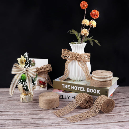 Burlap Ribbon 1 inch wide 10 Yards Solid Rustic Jute Ribbons for Crafts, Natural Burlap Ribbon for Wreath, Garland, Tree Outdoor Decoration, Weddi...