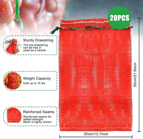 20 Pack Extra Large Mesh Storage Produce Bags Reusable Vegetable Storage Bags, 20 lbs Capacity Mesh Produce Bags Onion Storage Washable Net Bags F...
