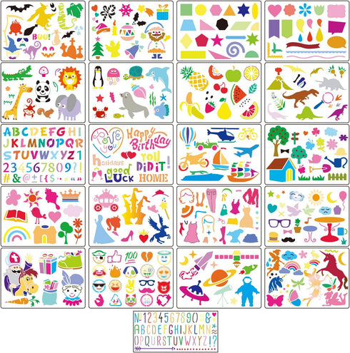 CZONG 21 Pieces Drawing Stencils Set for Kids Over 300 Different Patterns to Draw Imaginative Children's Stories, Washable Craft/Random Colors Jou...