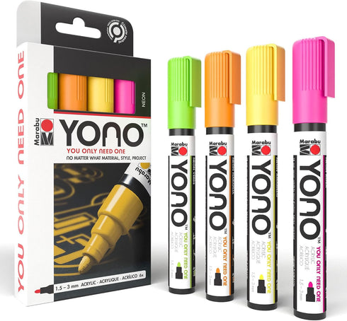 Marabu YONO Neon Paint Markers - Unleash Your Creativity with Our Versatile Set of 4 Acrylic Paint Pens for Any Surface...