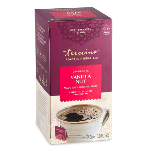 Teeccino Vanilla Nut Herbal Tea, 25 Tea Bags - Rich & Roasted Herbal Tea That’s Caffeine Free & Prebiotic for Natural Energy, 3X more Herbs, Acid ...
